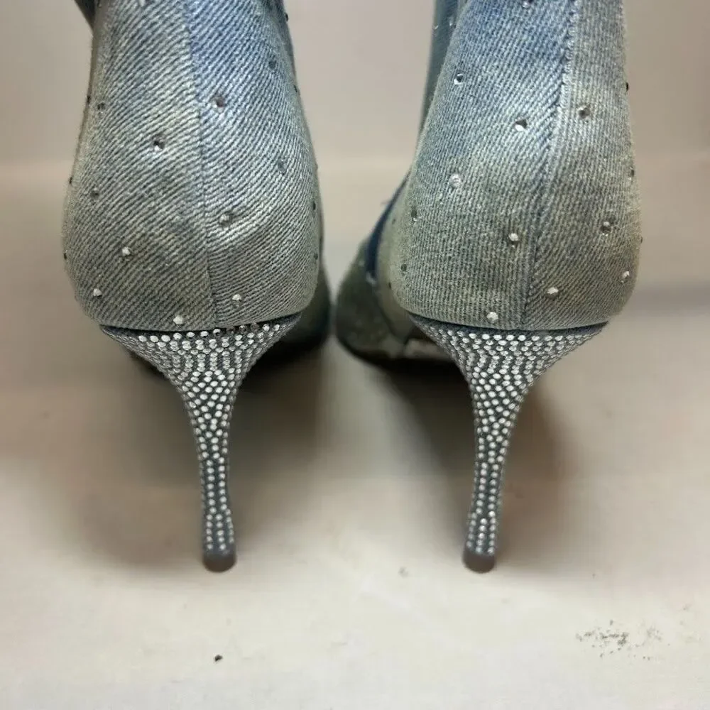 Thalia Sodi Women 6 M Denim Rhinestone Raquell Slouch Pointed Toe Boots NIB QJ3